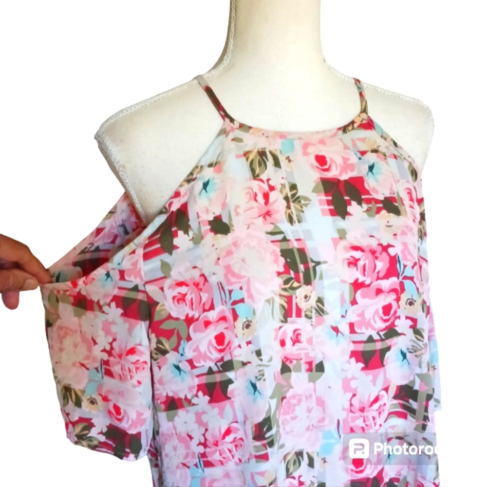 💰Cold shoulder sleeveless floral blouse. Large - Picture 3 of 5